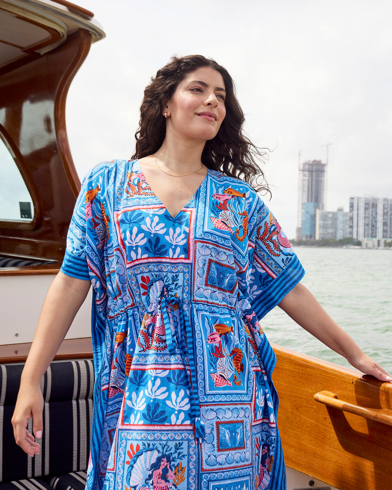 Tidal Tapestry - Let's  Cruise Caftan - Saltwater Blue - Printfresh