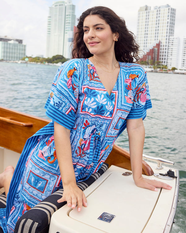 Tidal Tapestry - Let's  Cruise Caftan - Saltwater Blue - Printfresh