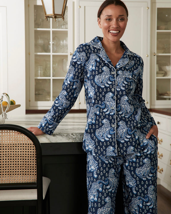 Tiger Queen Women s Organic Cotton Long Sleep Set Navy