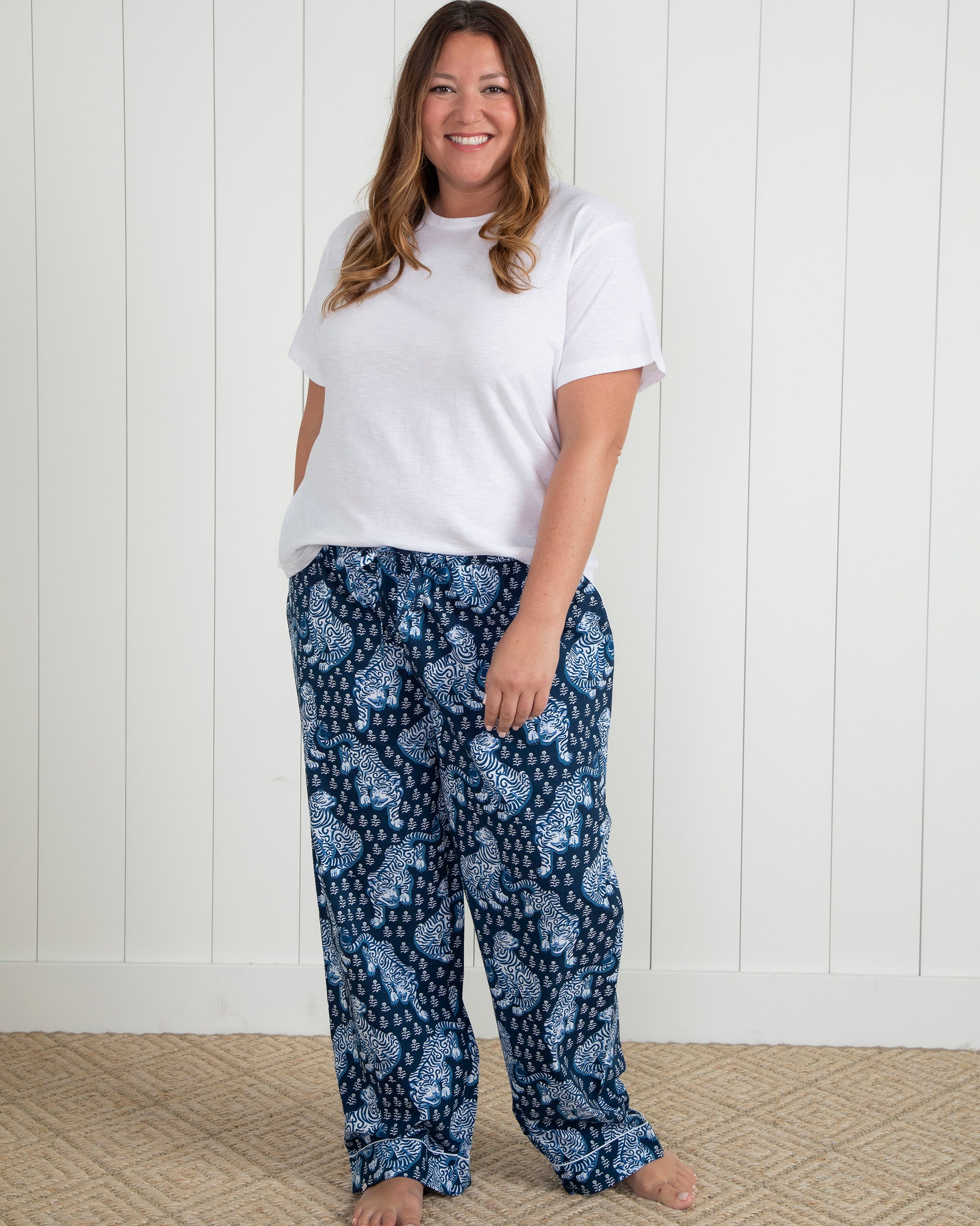 Tiger Queen - Women's Organic Cotton Tall Pajama Pants - Navy