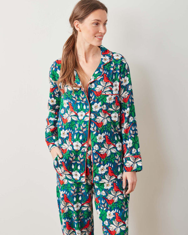 Treetop Cardinals - Midweight Flannel Long PJ Set - Navy - Printfresh