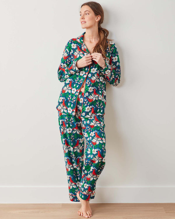 Treetop Cardinals - Midweight Flannel Long PJ Set - Navy - Printfresh