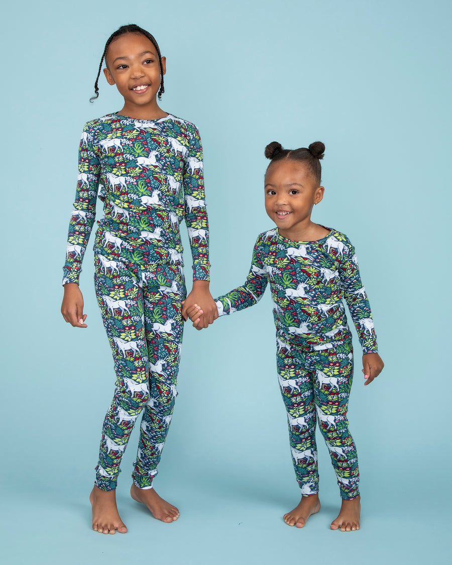 Unicorn's Garden- Kids PJ Set - Indigo - Printfresh