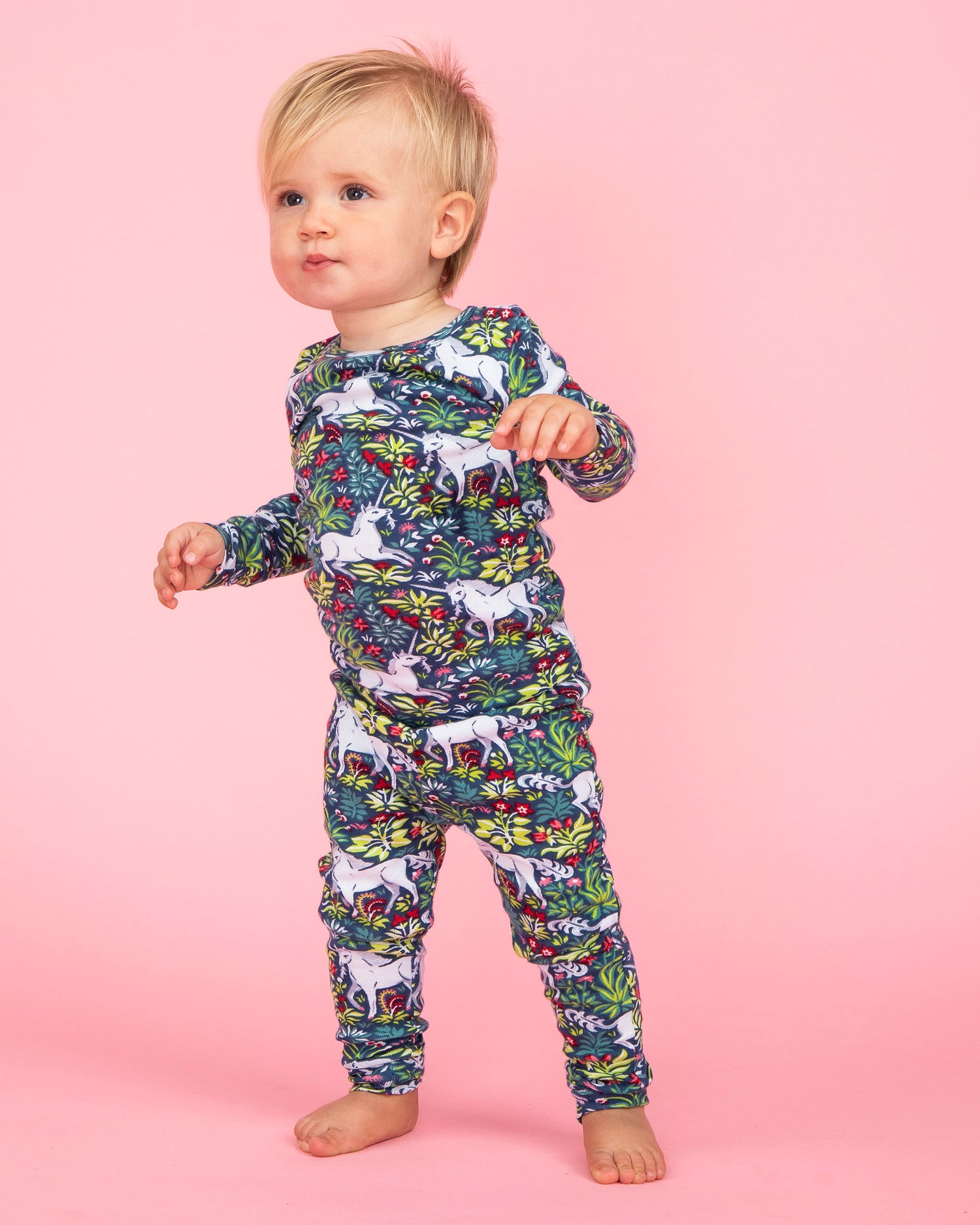 Unicorn's Garden- Kids Pajama Set - Indigo - Printfresh