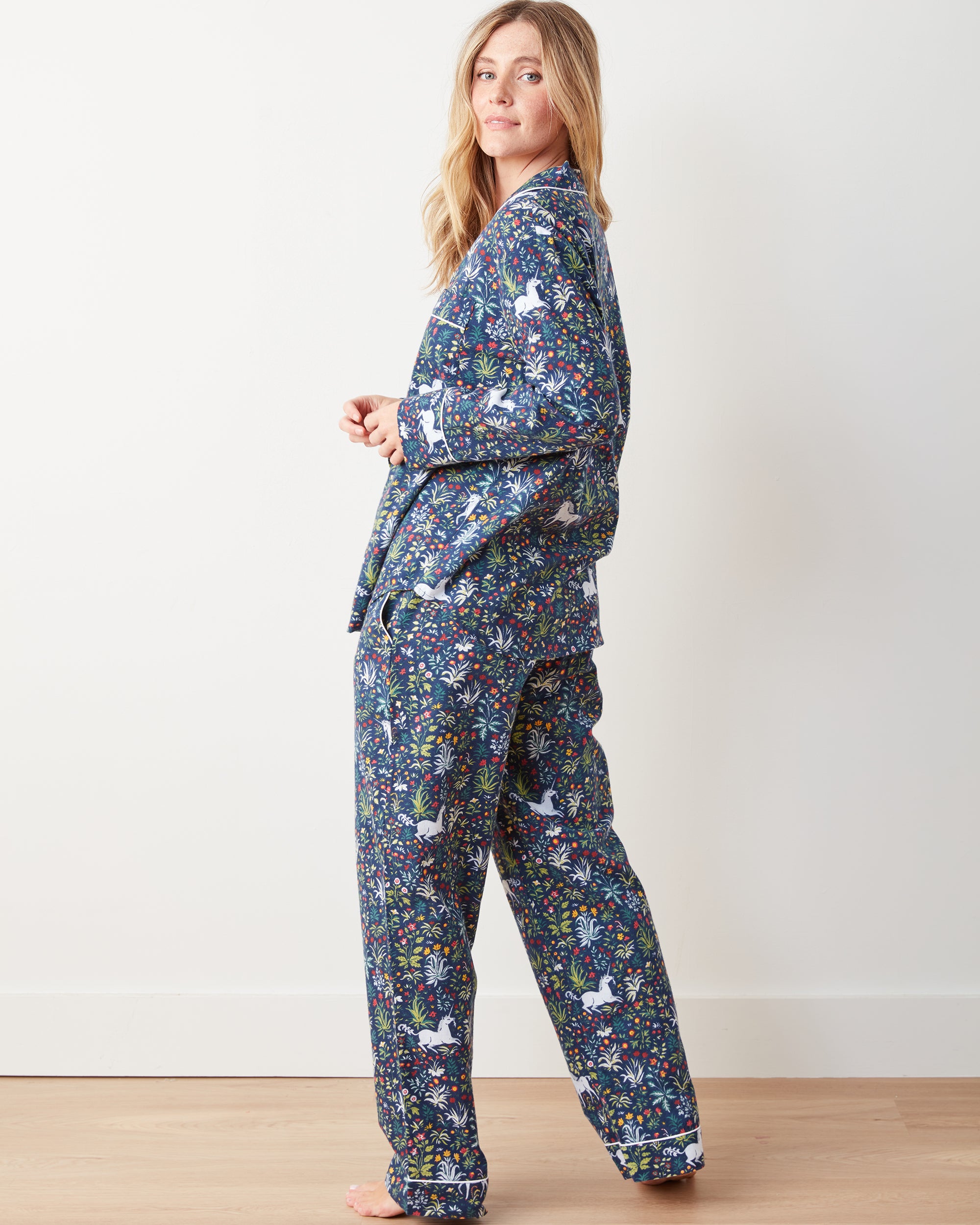 Unicorn's Garden - Flannel Long PJ Set - Indigo - Printfresh