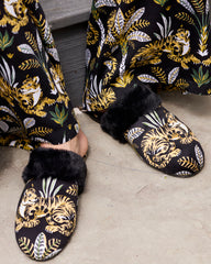 Untamed Tiger - Velvet Faux-Fur Slippers - Gold Ink - Printfresh