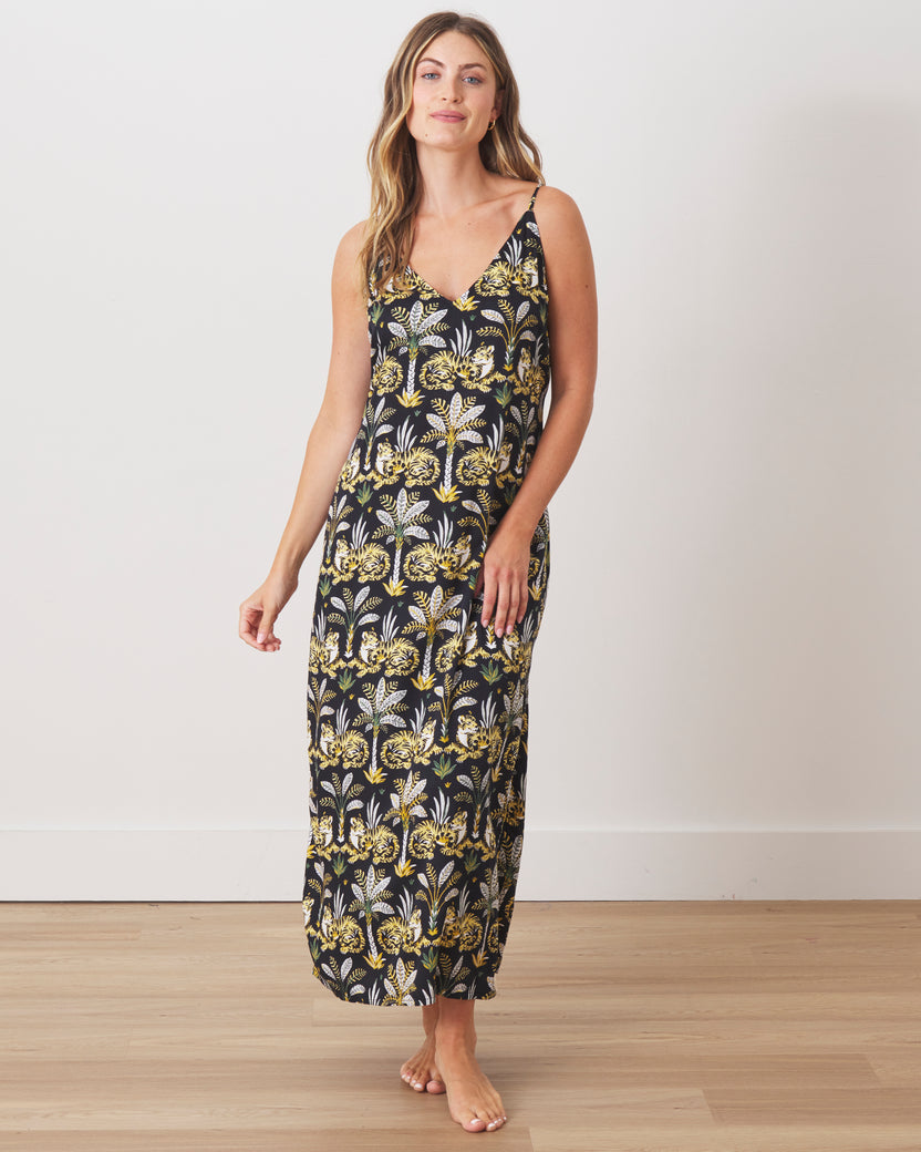 Untamed Tiger - Eco Satin Chic to Sleep Nightie - Gold Ink - Printfresh