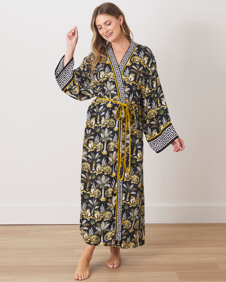 Untamed Tiger - Eco Satin Robe - Gold Ink - Printfresh