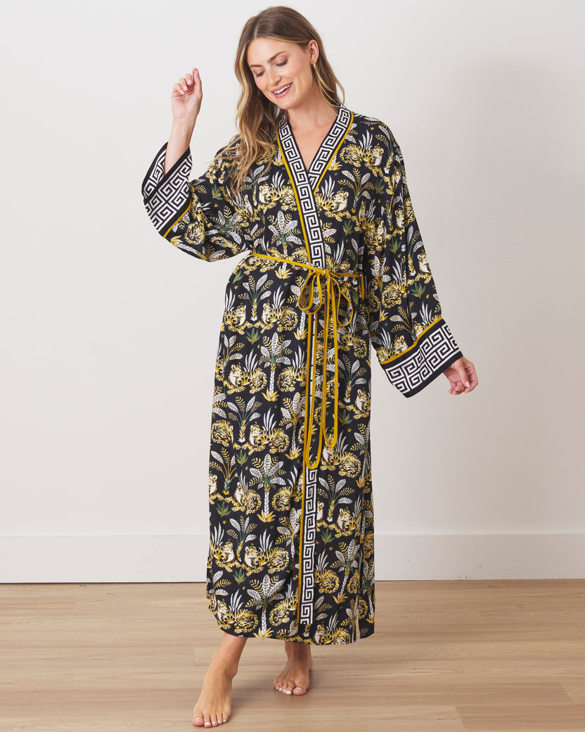 Untamed Tiger - Eco Satin Robe - Gold Ink - Printfresh