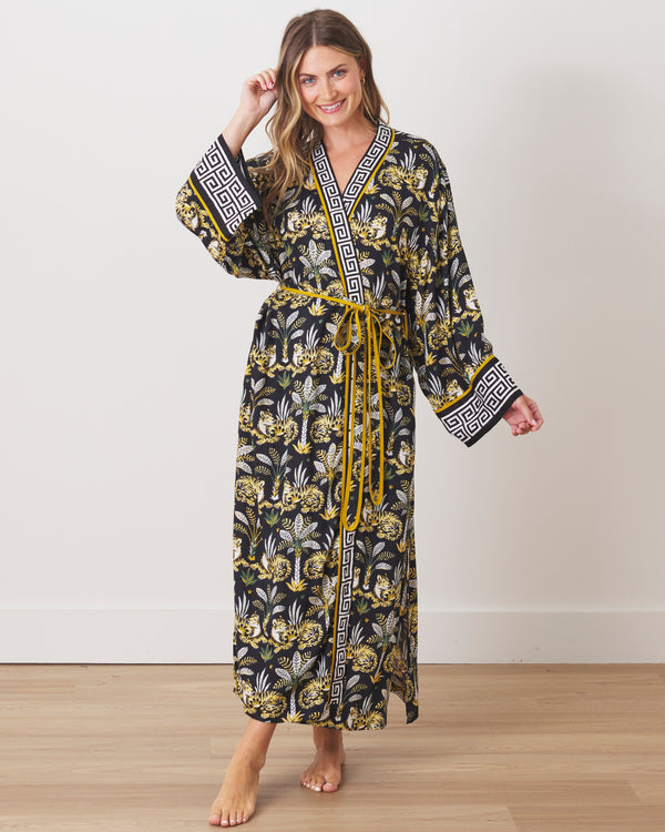 Untamed Tiger - Satin Chic to Sleep Nightie & Robe Set - Gold Ink - Printfresh