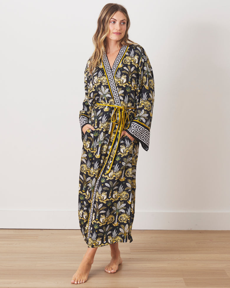 Untamed Tiger - Eco Satin Robe - Gold Ink - Printfresh