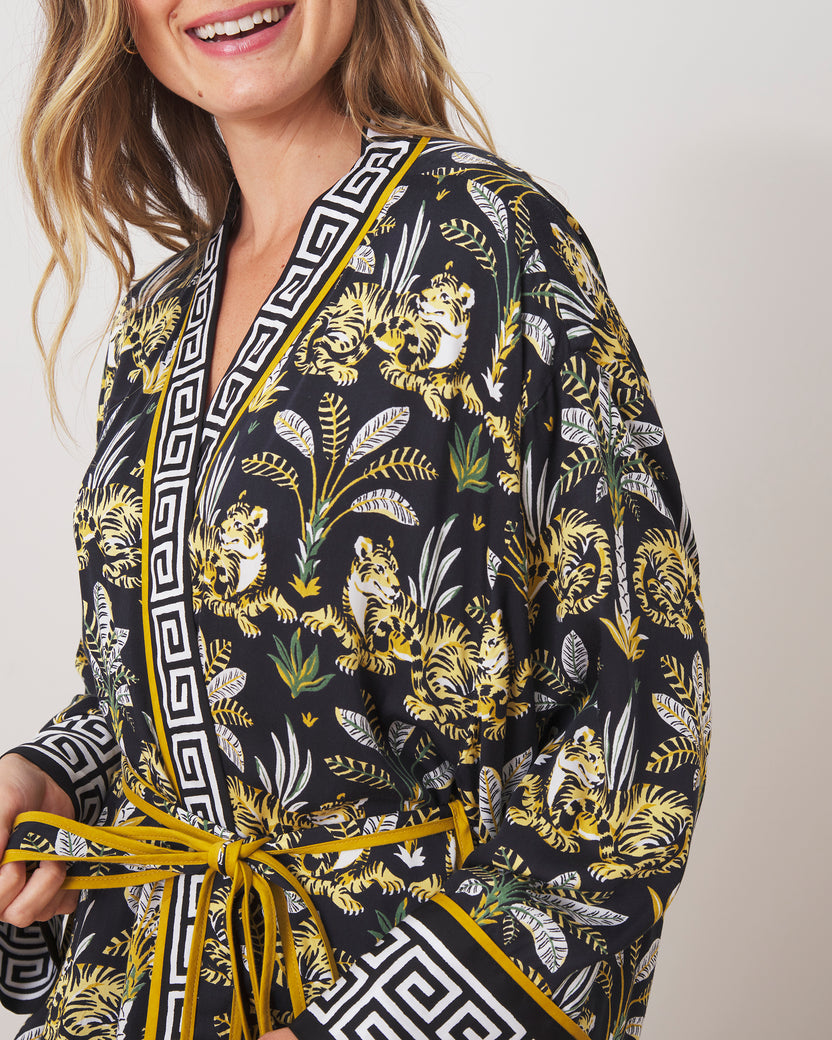 Untamed Tiger - Eco Satin Robe - Gold Ink - Printfresh