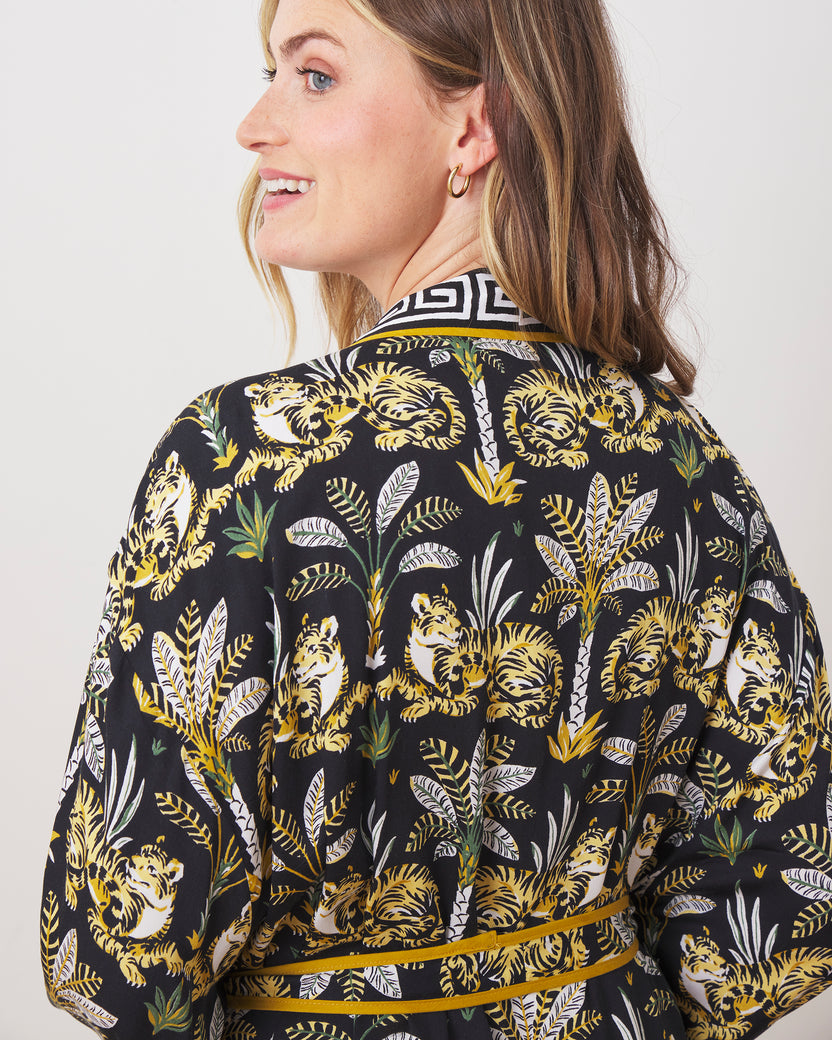 Untamed Tiger - Eco Satin Robe - Gold Ink - Printfresh