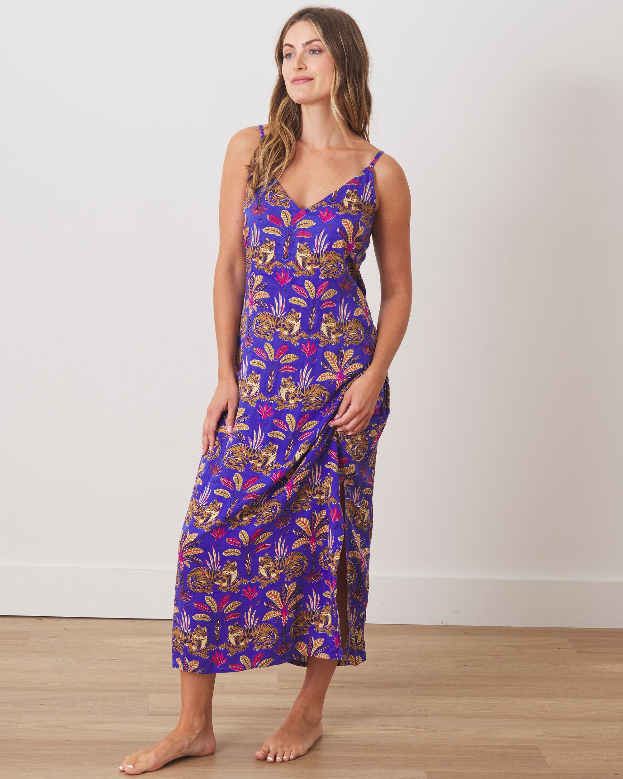 Untamed Tiger - Satin Chic to Sleep Nightie & Robe Set - Grape Soda - Printfresh