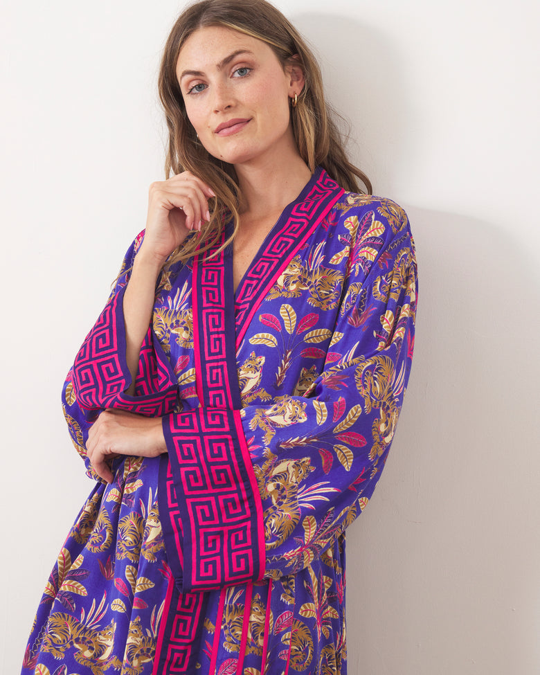 Untamed Tiger - Eco Satin Robe - Grape Soda - Printfresh