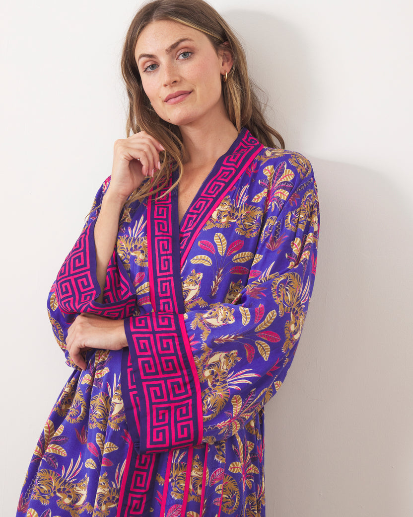Untamed Tiger - Eco Satin Robe - Grape Soda - Printfresh
