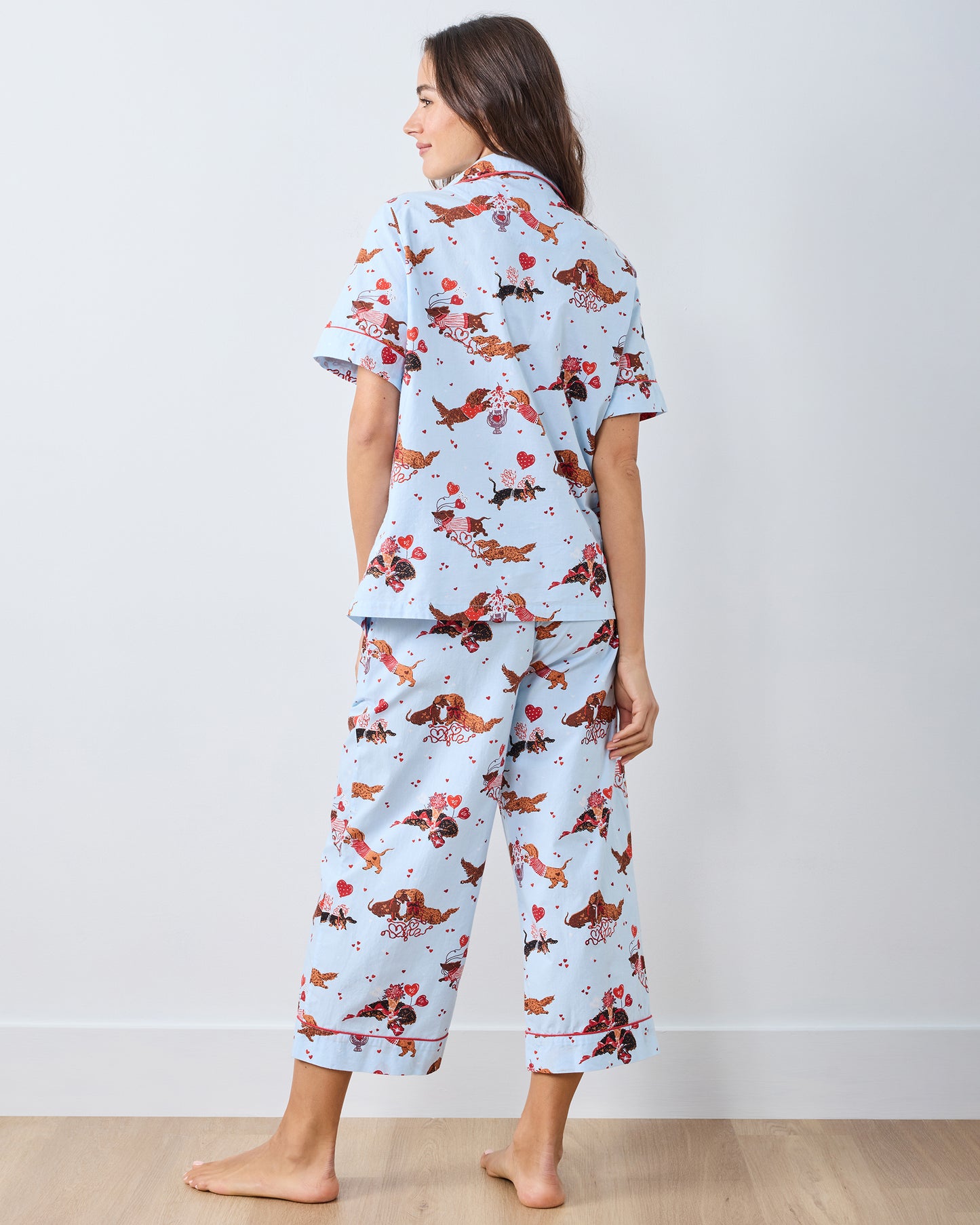 Dachshund Date - Short Sleeve Cropped Pants Set - Pale Blue - Printfresh