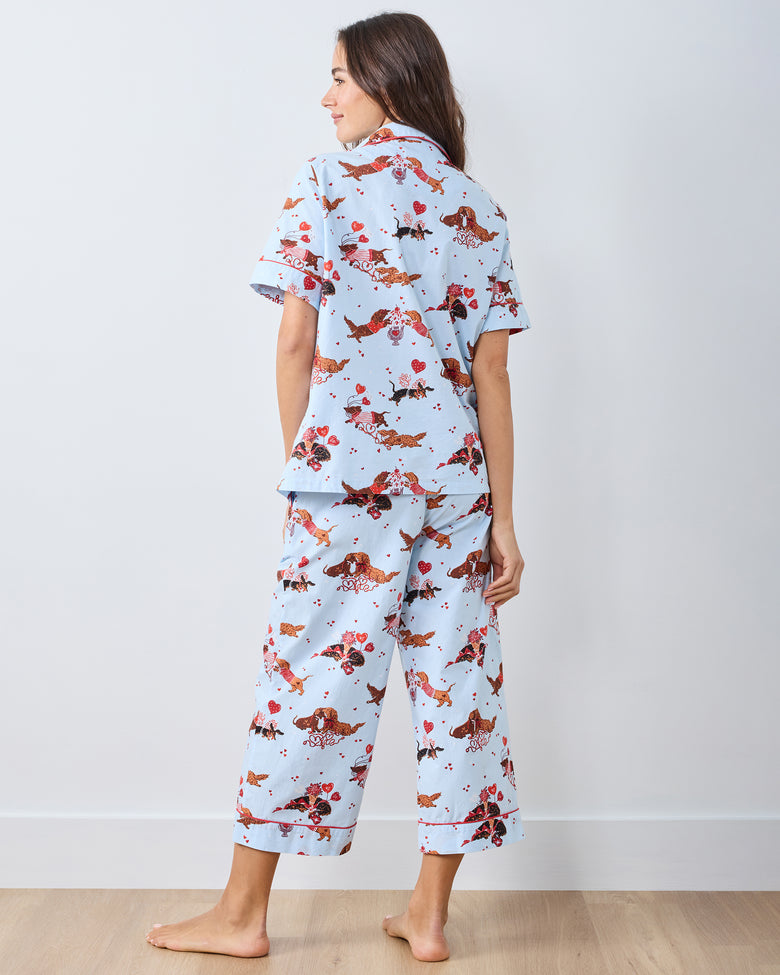 Dachshund Date - Short Sleeve Cropped Pants Set - Pale Blue - Printfresh