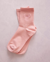 Pink - Embroidered Bow Crew Socks - Accity - Printfresh