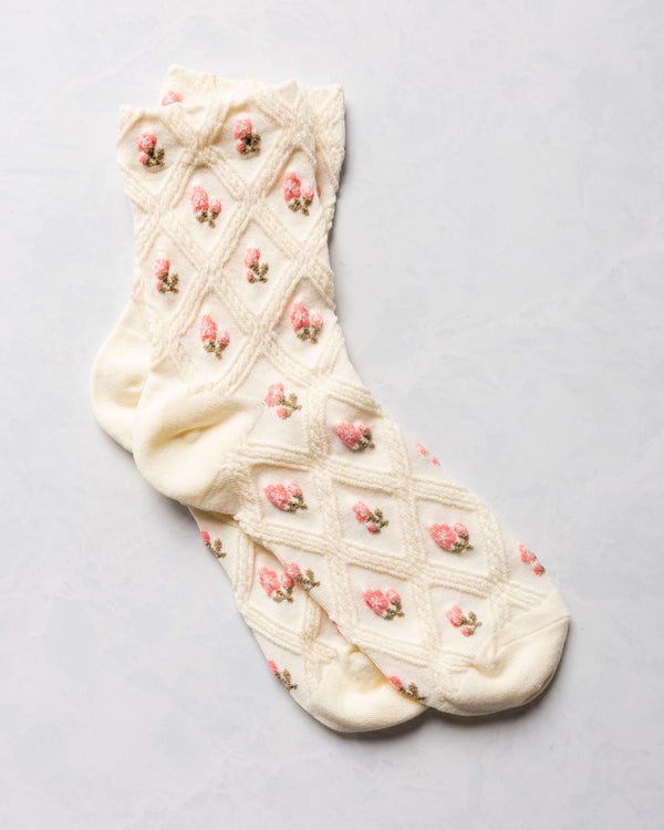 Cream Floral Casual Socks - Tiepology - Printfresh