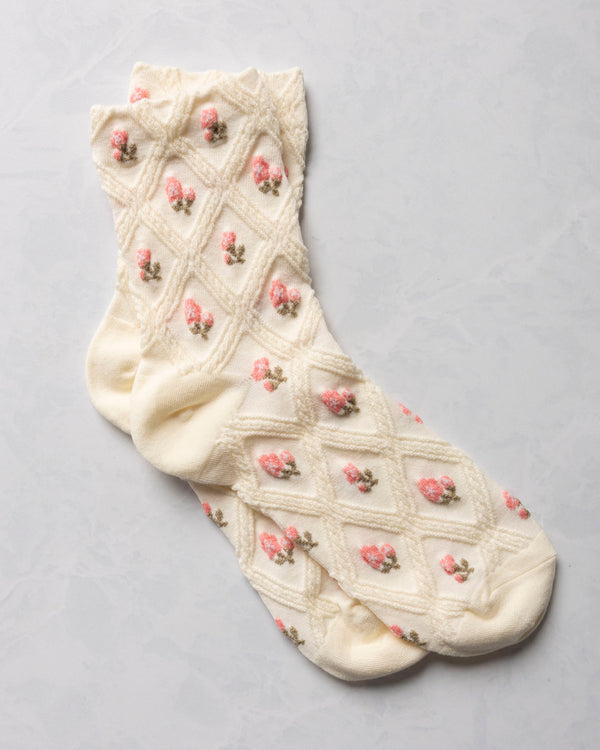 Cream Floral Casual Socks - Tiepology - Printfresh