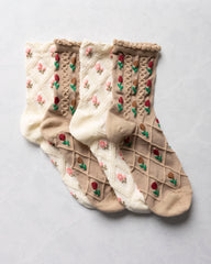 Cream Floral Casual Socks - Tiepology - Printfresh