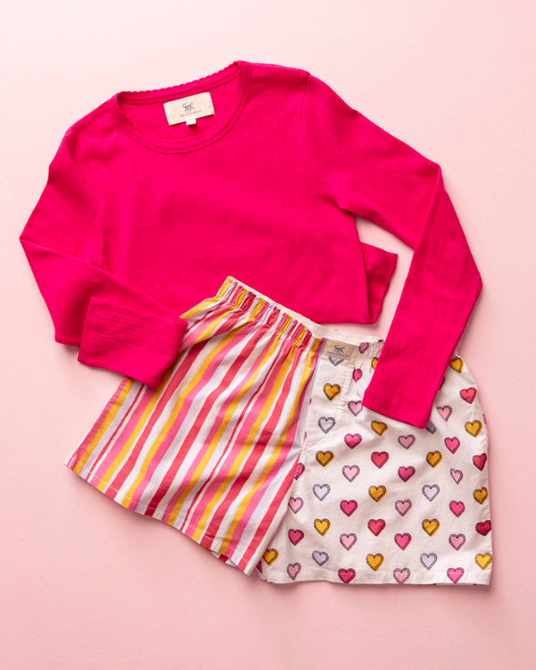 Candy Hearts Stripe - Boyfriend Boxer & Pointelle Long Sleeve - Candy Cloud/Bright Pink - Printfresh