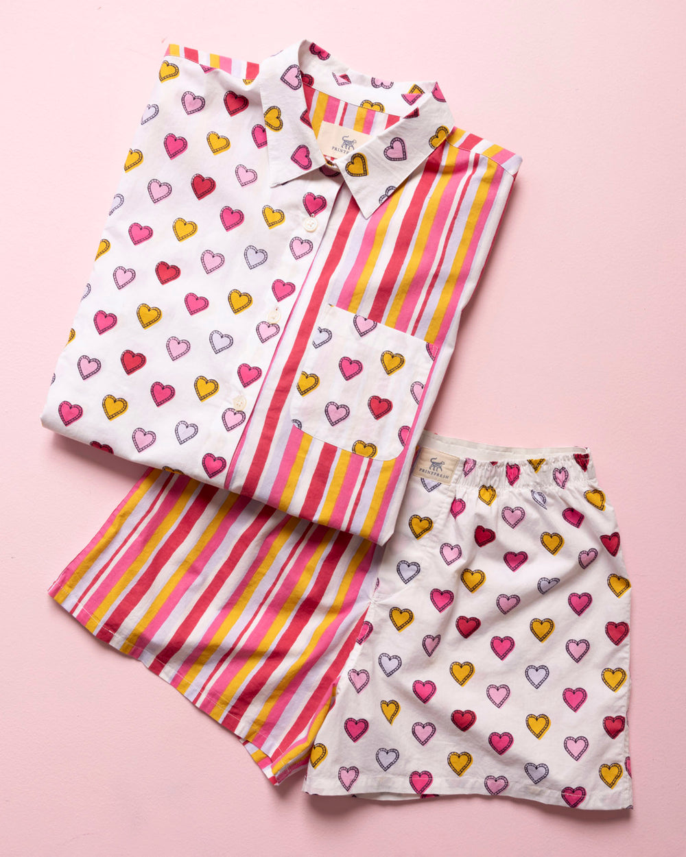 Candy Hearts Stripe - Everyday Button Down - Candy Cloud - Printfresh