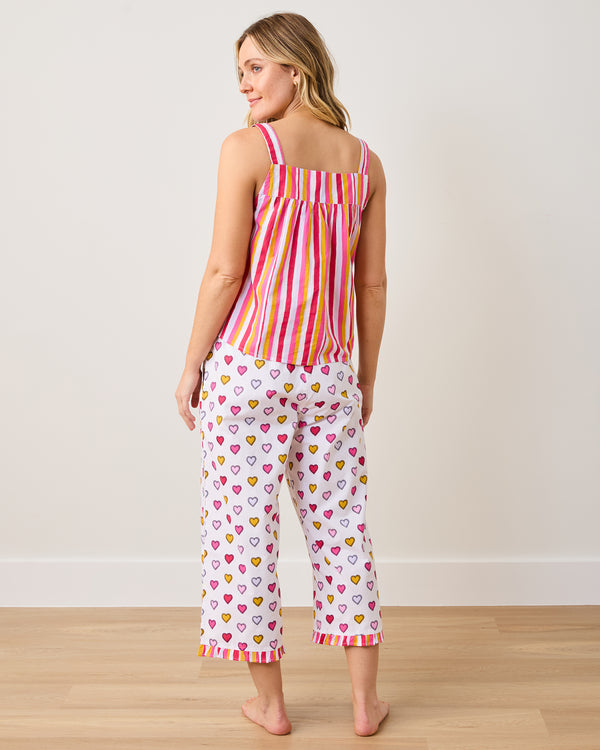 Candy Hearts Stripe - Back To Bed Cropped Pant Set - Candy Cloud - Printfresh