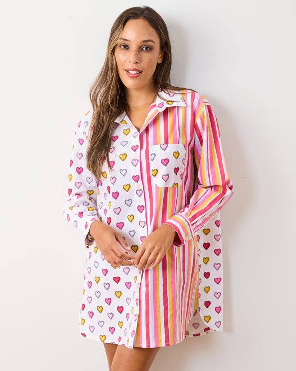 Candy Hearts Stripe - Everyday Button Down - Candy Cloud - Printfresh