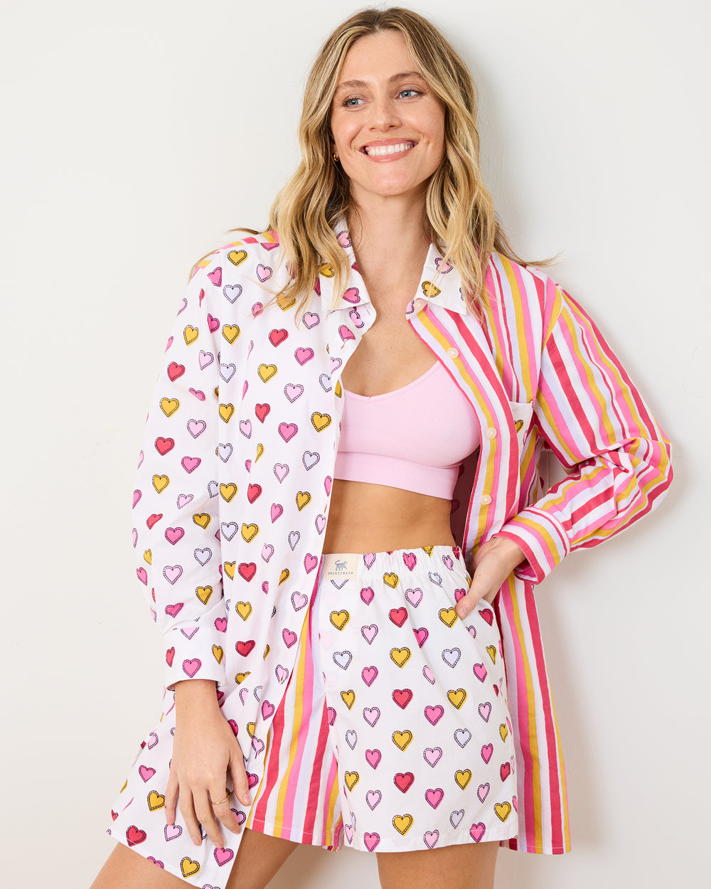 Candy Hearts Stripe - Everyday Button Down - Candy Cloud - Printfresh