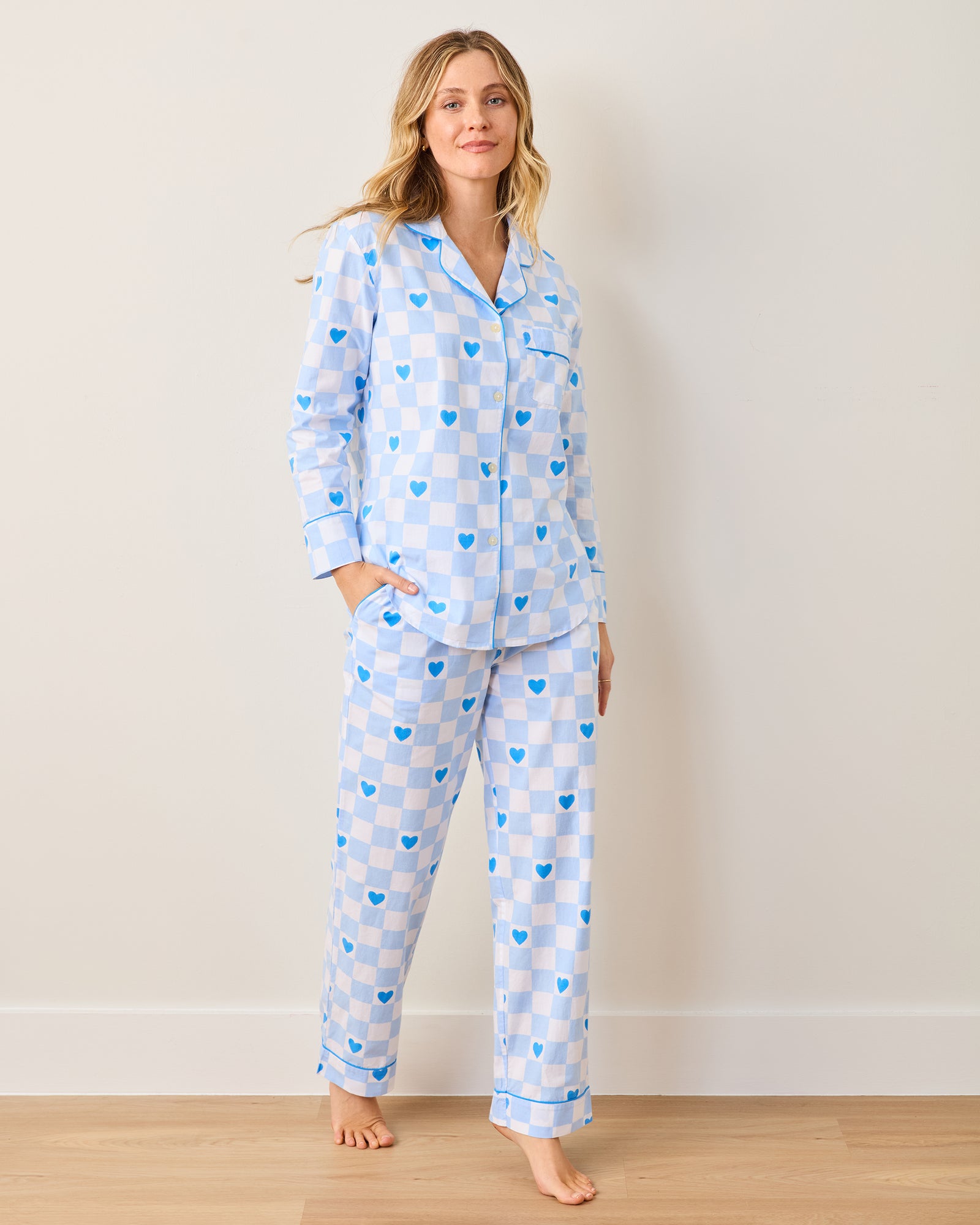 Checkered Hearts - Long PJ Set - Blue Eyes - Printfresh