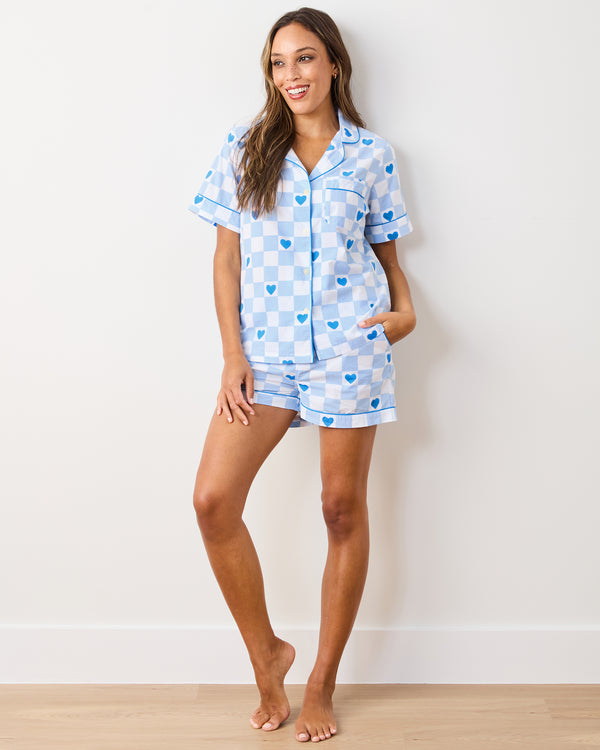 Checkered Hearts - Short PJ Set - Blue Eyes - Printfresh