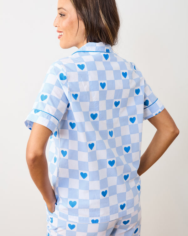 Checkered Hearts - Short PJ Set - Blue Eyes - Printfresh