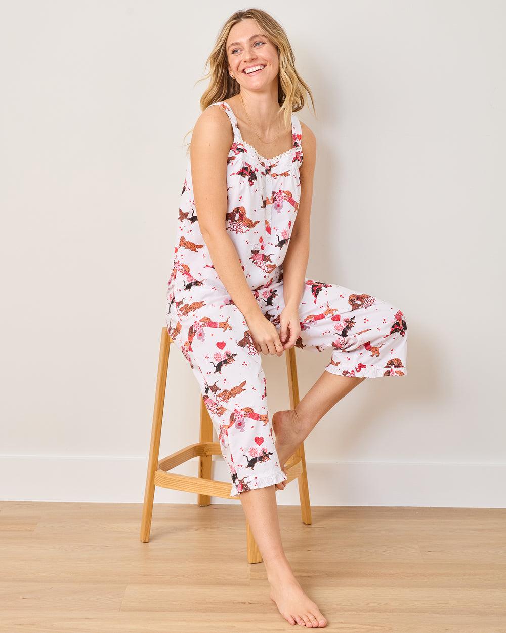 Dachshund Date - Back To Bed Cropped Pant Set - Cloud - Printfresh