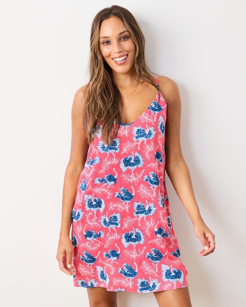 Ostrich Dance - Eco Satin Chic To Sleep Shortie - Fancy Pink - Printfresh