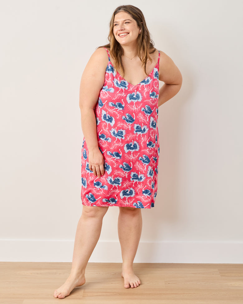 Ostrich Dance - Eco Satin Chic To Sleep Shortie - Fancy Pink - Printfresh
