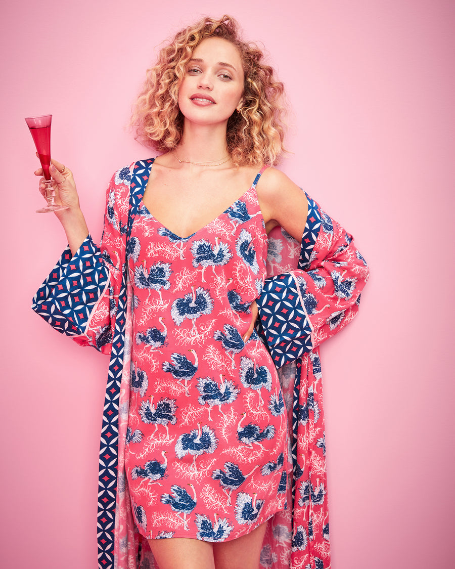 Ostrich Dance - Eco Satin Chic To Sleep Shortie - Fancy Pink - Printfresh