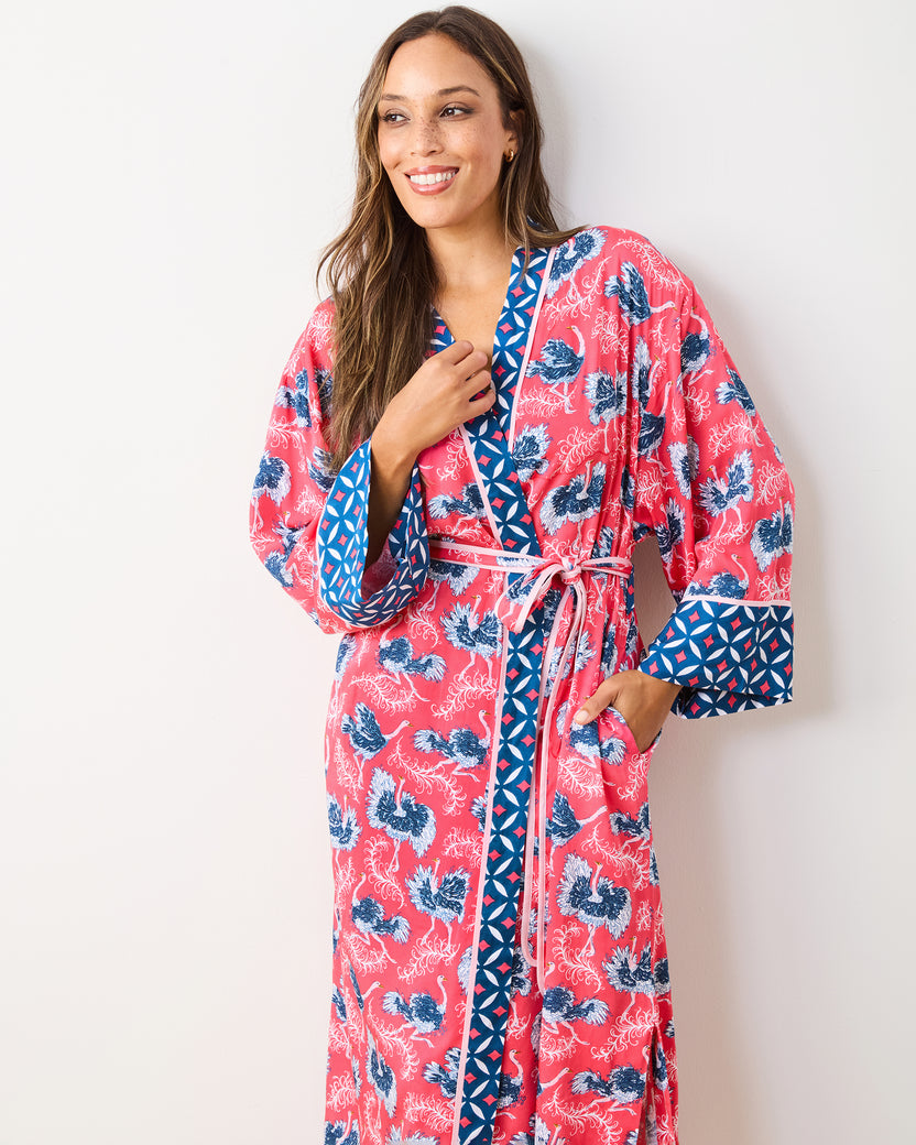 Ostrich Dance - Eco Satin Robe - Fancy Pink - Printfresh