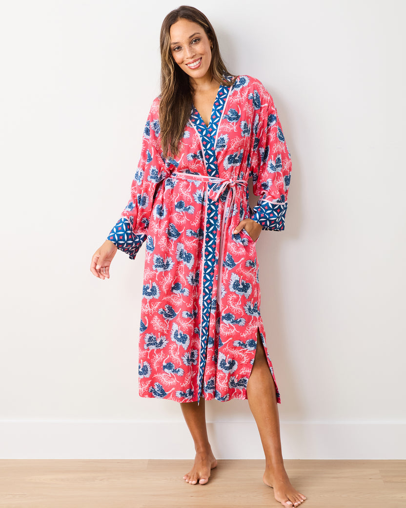 Ostrich Dance - Eco Satin Robe - Fancy Pink - Printfresh