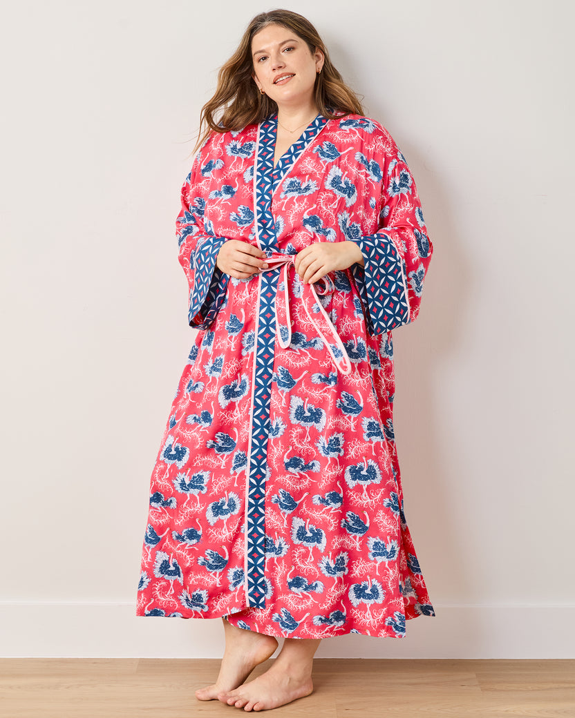 Ostrich Dance - Eco Satin Robe - Fancy Pink - Printfresh