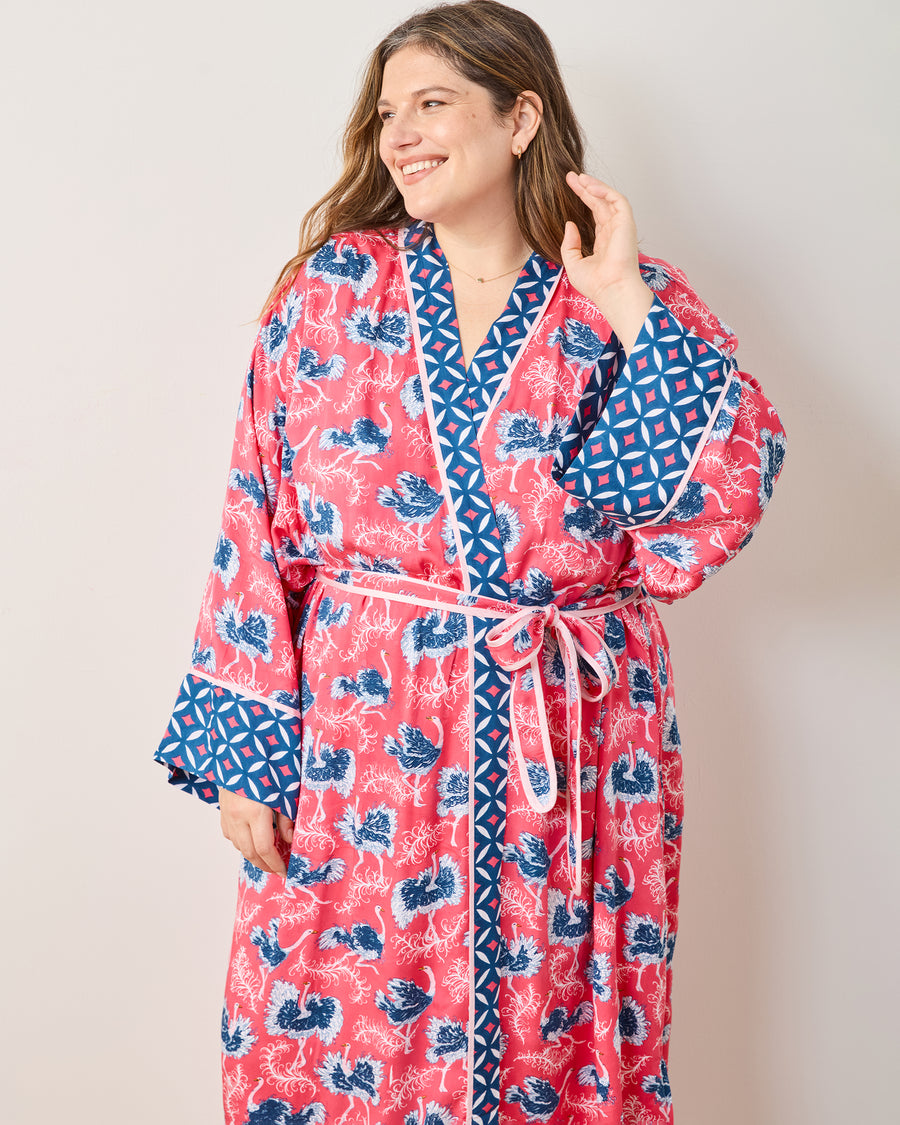 Ostrich Dance - Eco Satin Robe - Fancy Pink - Printfresh