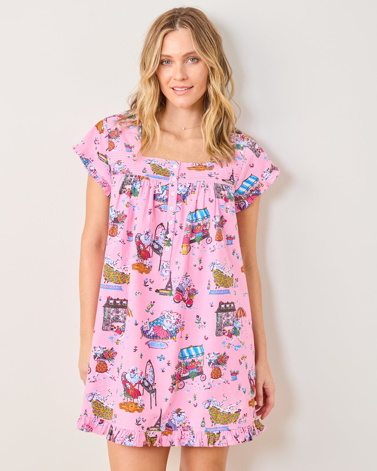 Parisian Poodles - Pintuck Nightgown - Paris Pink - Printfresh