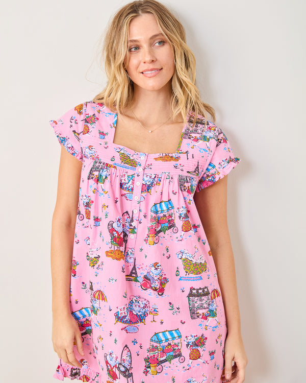 Parisian Poodles - Pintuck Nightgown - Paris Pink - Printfresh