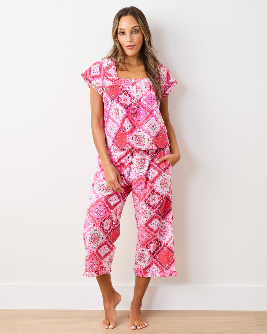 Vintage Valentine - Pintuck Cropped Pant Set - Mailbox Pink - Printfresh