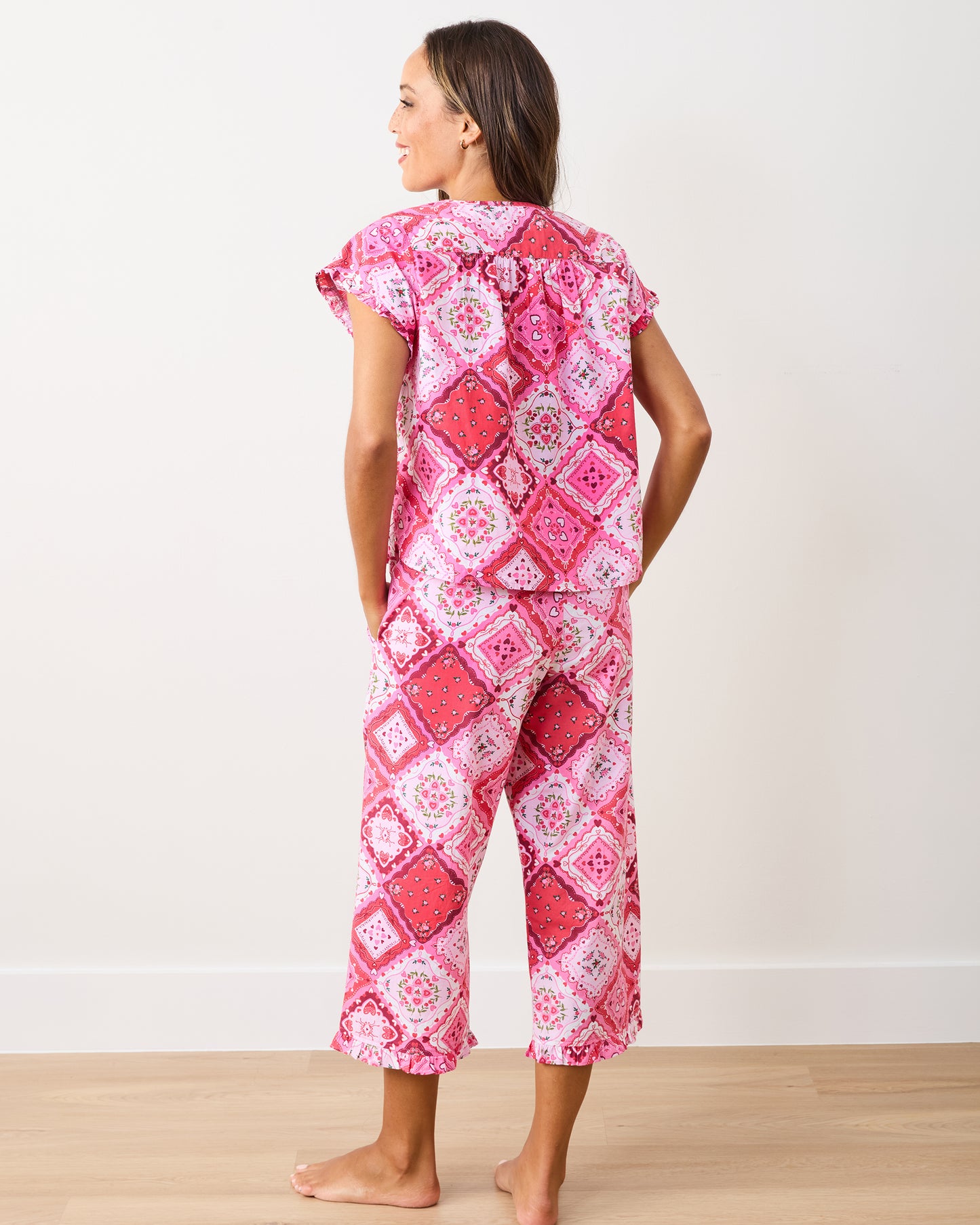 Vintage Valentine - Pintuck Cropped Pant Set - Mailbox Pink - Printfresh