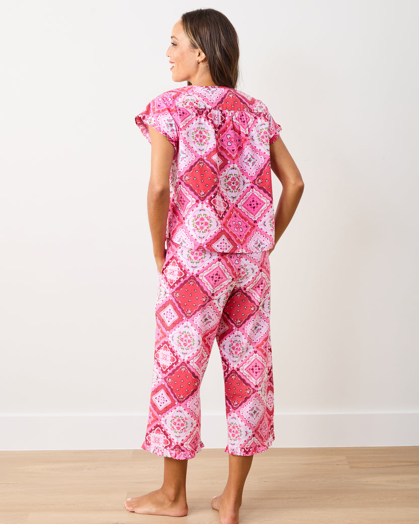 Vintage Valentine - Pintuck Cropped Pant Set - Mailbox Pink - Printfresh