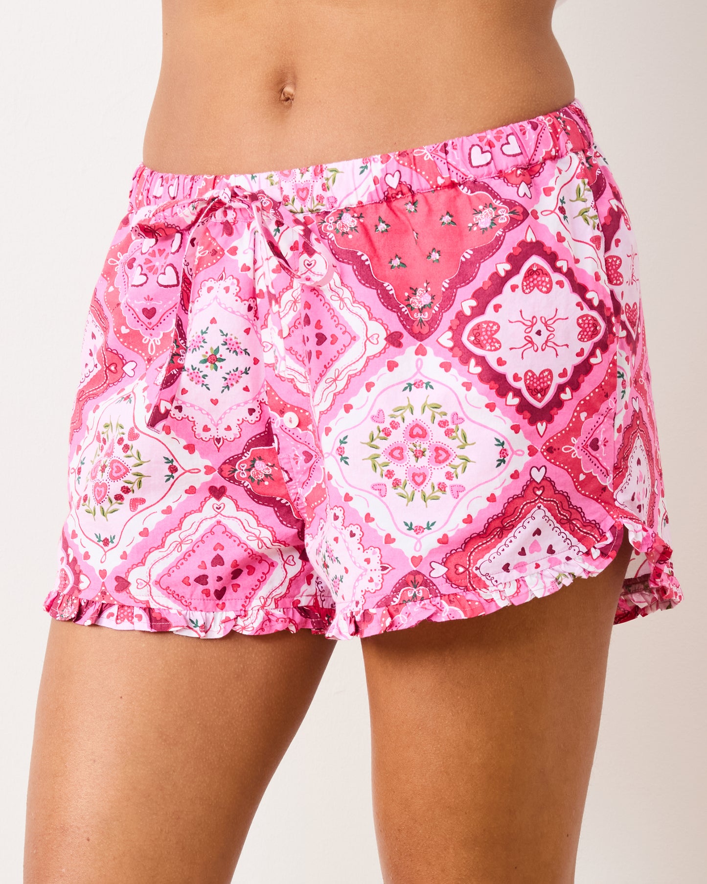 Vintage Valentine - Ruffle Shorts - Mailbox Pink - Printfresh