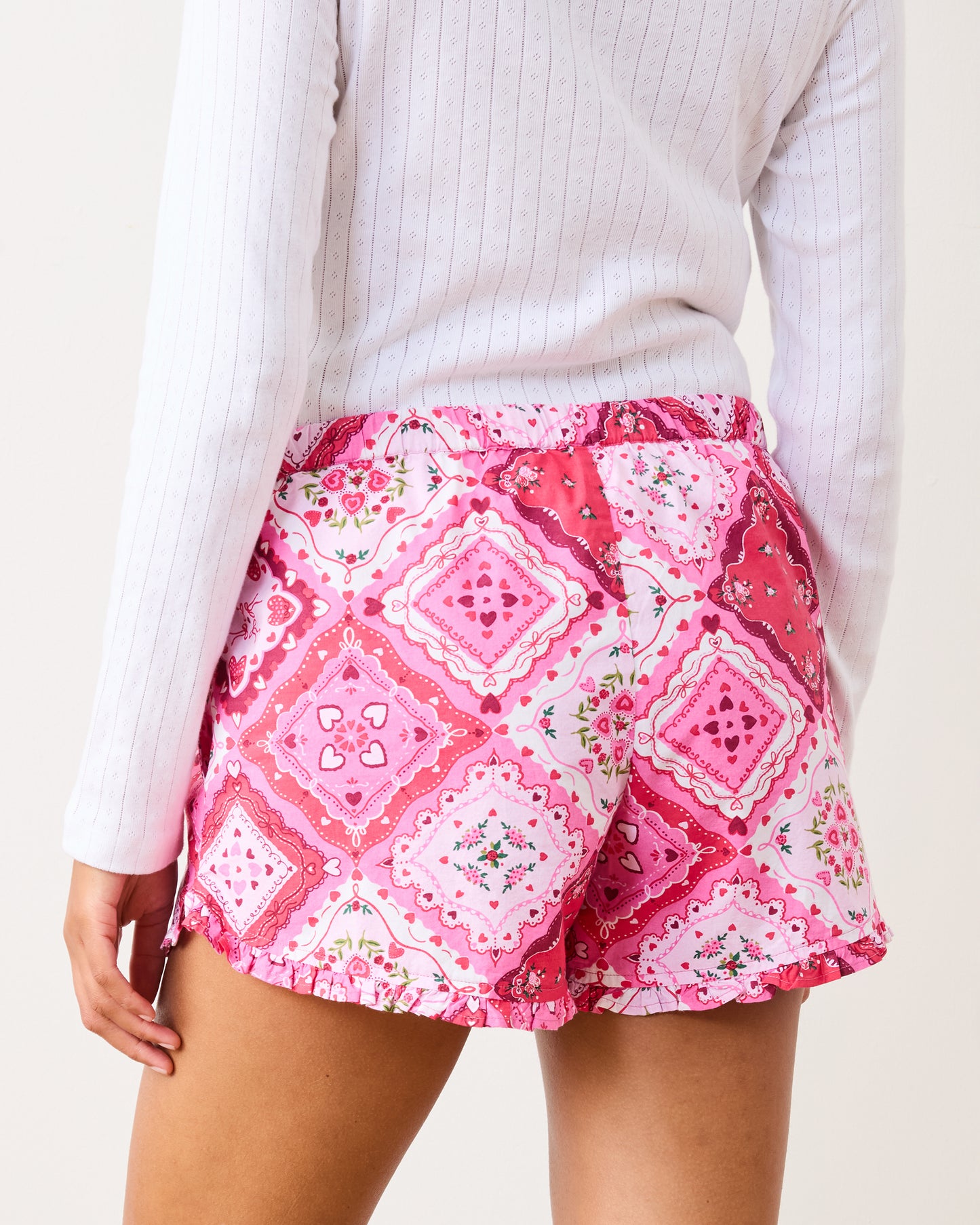 Vintage Valentine - Ruffle Shorts - Mailbox Pink - Printfresh