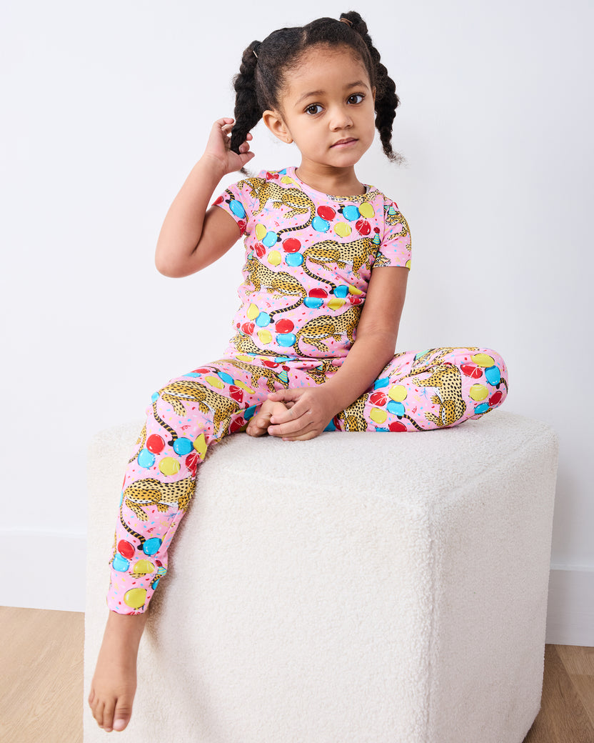 Birthday Bagheera - Kids Short Sleeve PJ Set - Pink Confetti - Printfresh